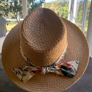 Vince Camuto Tan Straw Hat with Floral Band